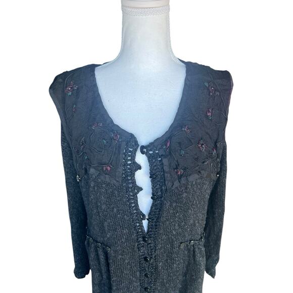 Hot Knots Engraved Buttons Crochet Flounce Sweater Lace Collar Size L/XL - Picture 2 of 11